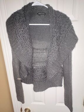 BCBGMAXAZRIA Charcoal Gray Knit Open-Front wool blend cardigan sweater large